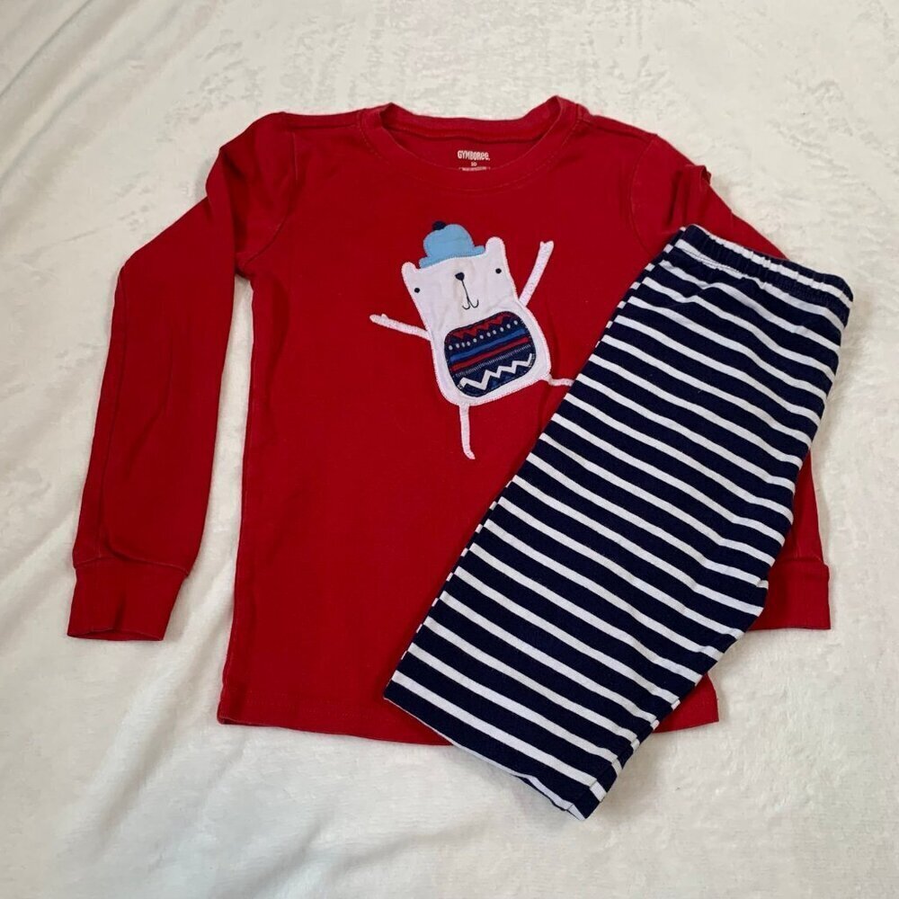 5/$25 Gymboree‎ Pajama Set 10 Red Navy Polar Bear Striped Long Sleeve Snug Fit